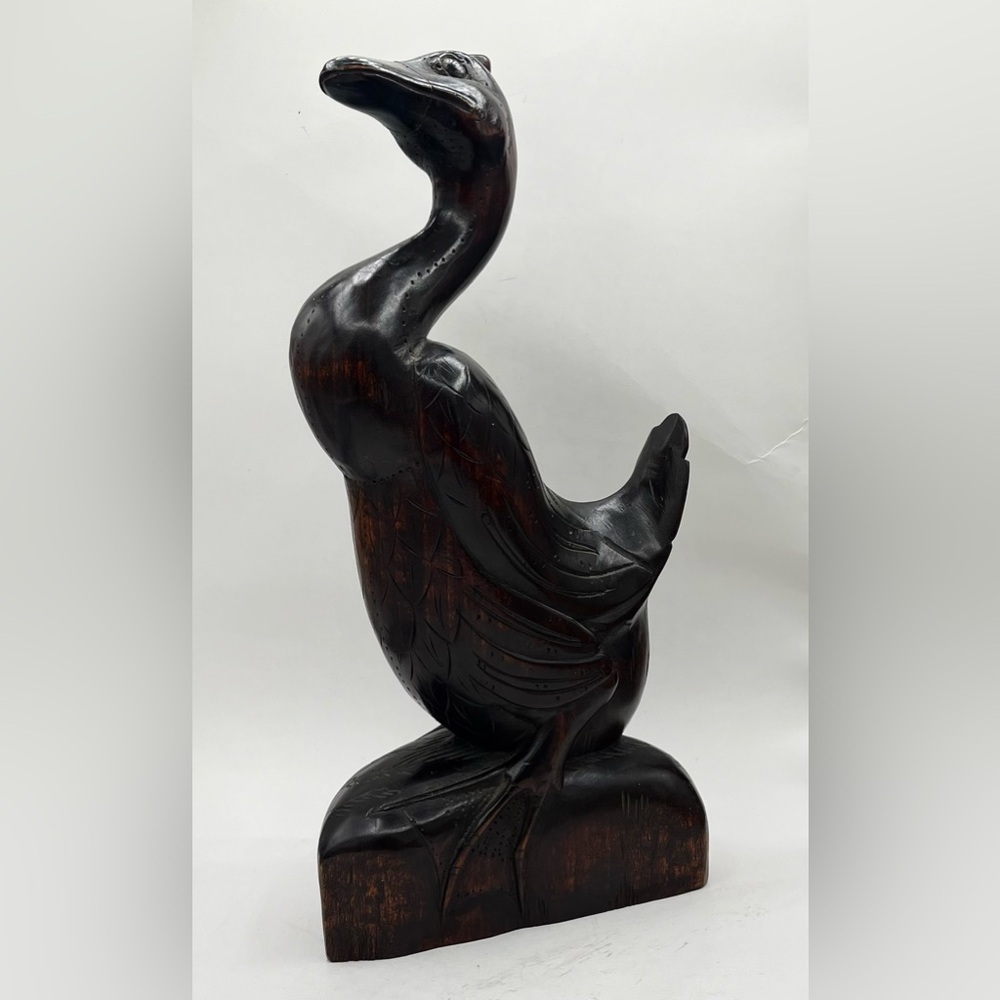 Carved Wood Crane Heron Water Bird Statue Sculpture 11" Beach House